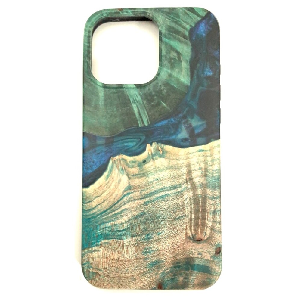 Carved Live Edge Case iPhone 16 Pro Max,  Blue Green Burlwood Resin, New
